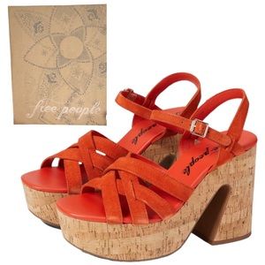 🆕 Free People Lisbon Sunstar Orange Platform Retro Sandals